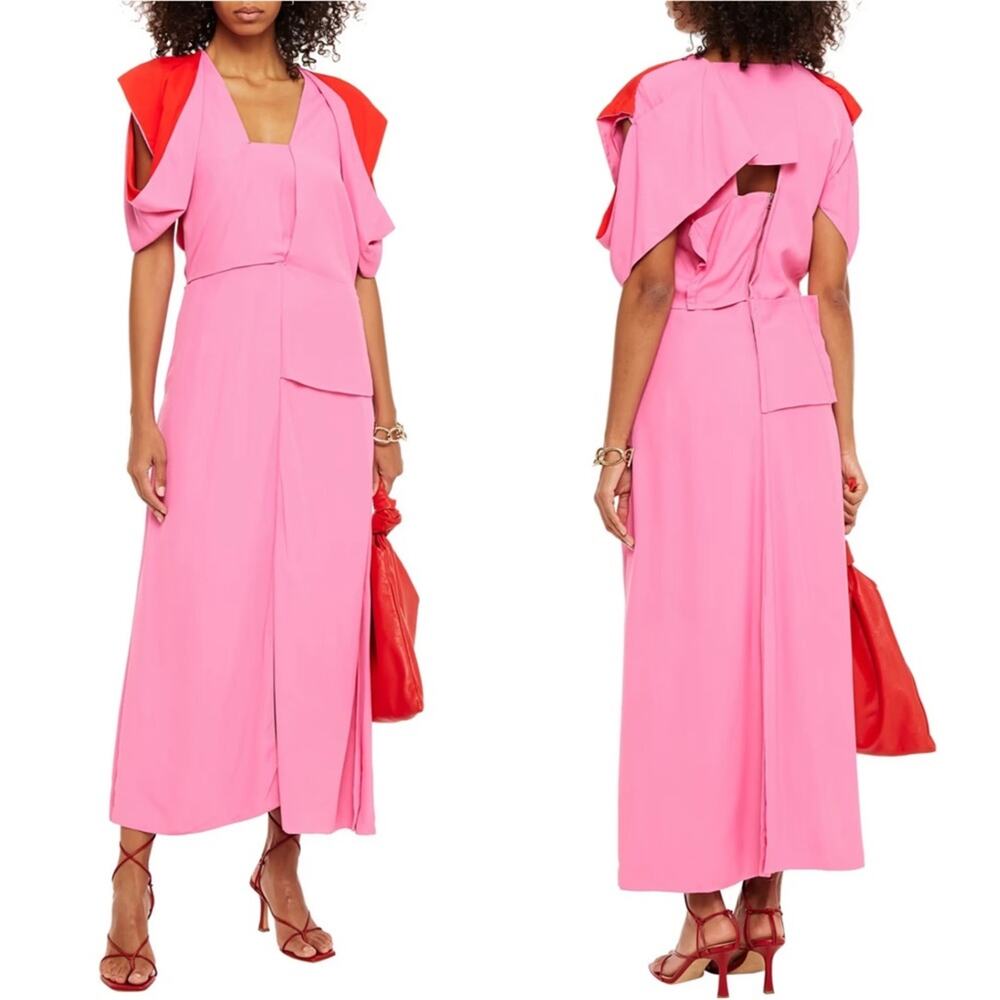 BOTTEGA VENETA Cold Shoulder Cutout Two Tone Satin Twill Midi Dress Size 6